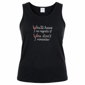 Gildan Tank Top Women Large Black New Rhinestone Wine Quote Graphic Casual